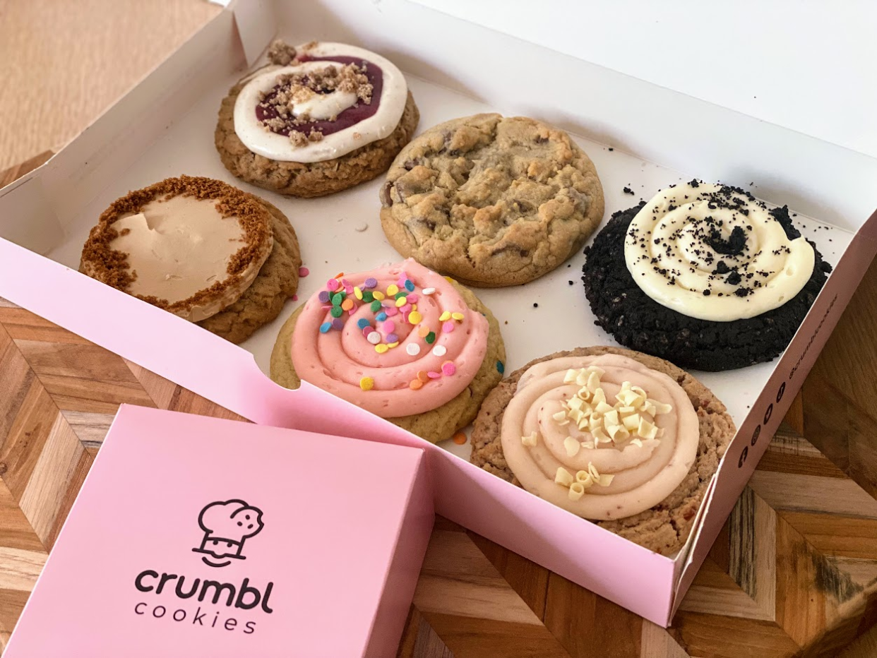 Crumbl Cookies in a box
