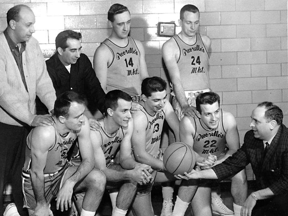 Pecorello’s Market, a popular grocery store on the northeast corner of Albany and Mary streets in East Utica for many years, sponsored many great basketball teams, including this one in 1962-63 when it won the Utica Municipal Basketball League championship. Front row, from the left, Jack Sergott, Ed Martin, Tony Cotrupe, Larry Calabrese and Coach Paul George. Standing, from the left, Sal Rizzo, Ed Pecorello, Phil Bisselle and Frank Potter.