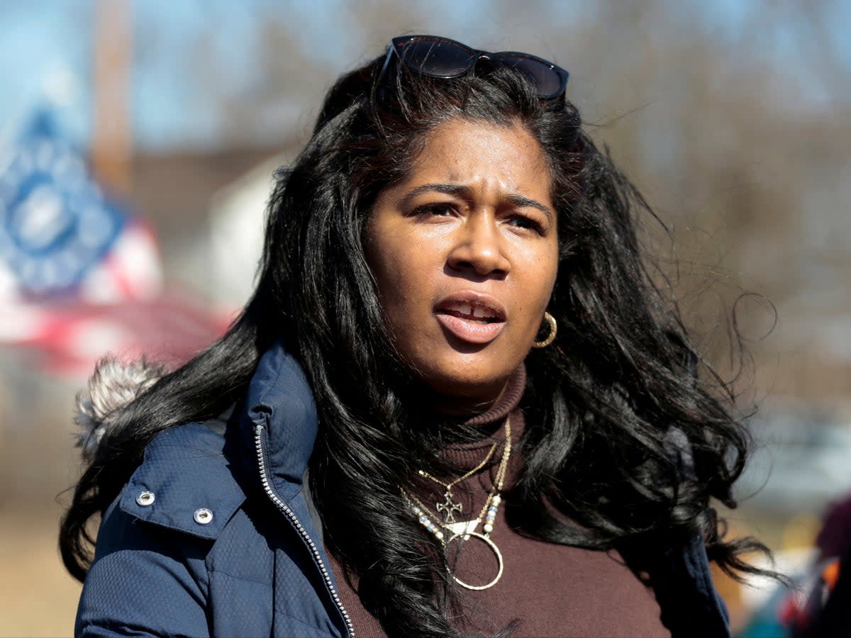 Kristina Karamo attends a protest in Romulus, Michigan, February 2023 (Rebecca Cook/REUTERS)