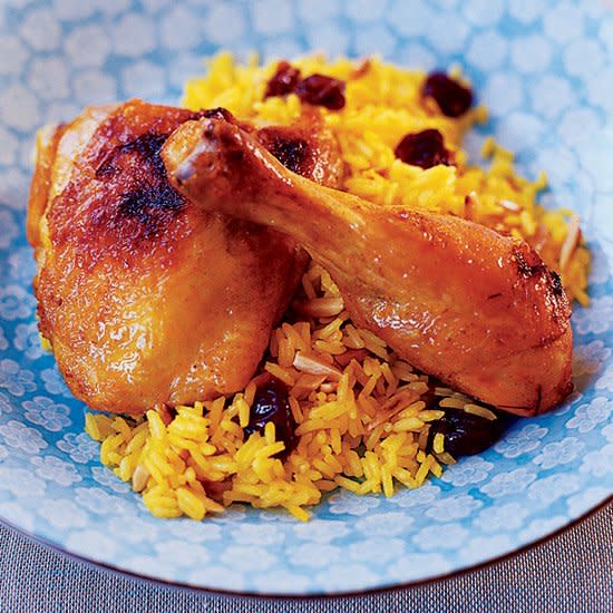 Persian Roasted Chicken with Dried Cherry-Saffron Rice