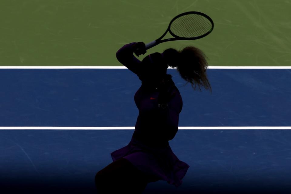 Serena Williams returns a shot during her third-round match at the 2019 US Open.