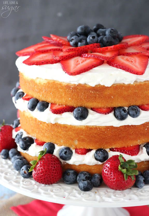 <p>Need a Fourth of July dessert? This cake screams 'merica.</p><p>Get the recipe from <a href="http://www.lifeloveandsugar.com/2015/06/19/fresh-berry-vanilla-layered-cake/" rel="nofollow noopener" target="_blank" data-ylk="slk:Life, Love, and Sugar;elm:context_link;itc:0;sec:content-canvas" class="link ">Life, Love, and Sugar</a>.</p>
