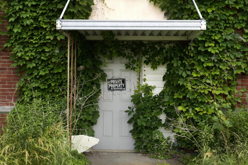 Vines grow outside an abandon building Thursday, May 23, 2024, in Cairo, Ill. Devastating flooding, driven in part by climate change, is taking an especially damaging toll on communities that once thrived along the banks of the Mississippi River. (AP Photo/Jeff Roberson)