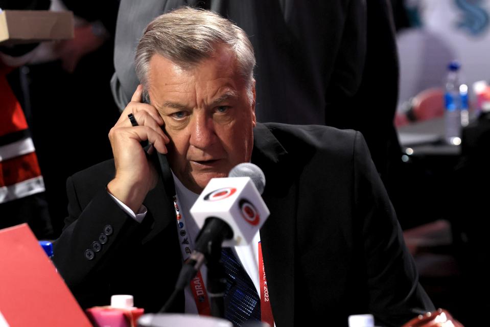 MONTREAL, QUEBEC - JULY 07: General manager Don Waddell of the Carolina Hurricanes prior to Round One of the 2022 Upper Deck NHL Draft at Bell Centre on July 07, 2022 in Montreal, Quebec, Canada. (Photo by Bruce Bennett/Getty Images)