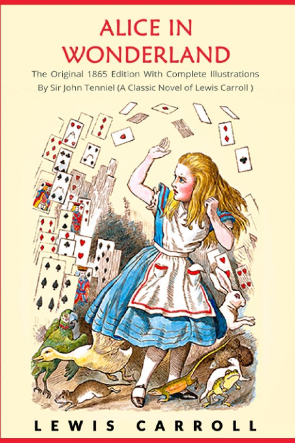 The cover of "Alice in Wonderland" by Lewis Carroll.