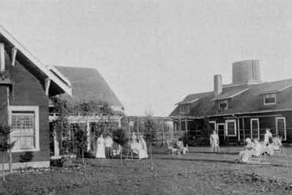 This undated image provided by the Alaska State Library shows people at Morningside Hospital in Portland, Ore. Volunteers have spent years digging through old records to identify about 5,500 Alaskans who were committed to a mental hospital in Oregon before Alaska gained statehood. (Alaska State Library, Historical Collections via AP)