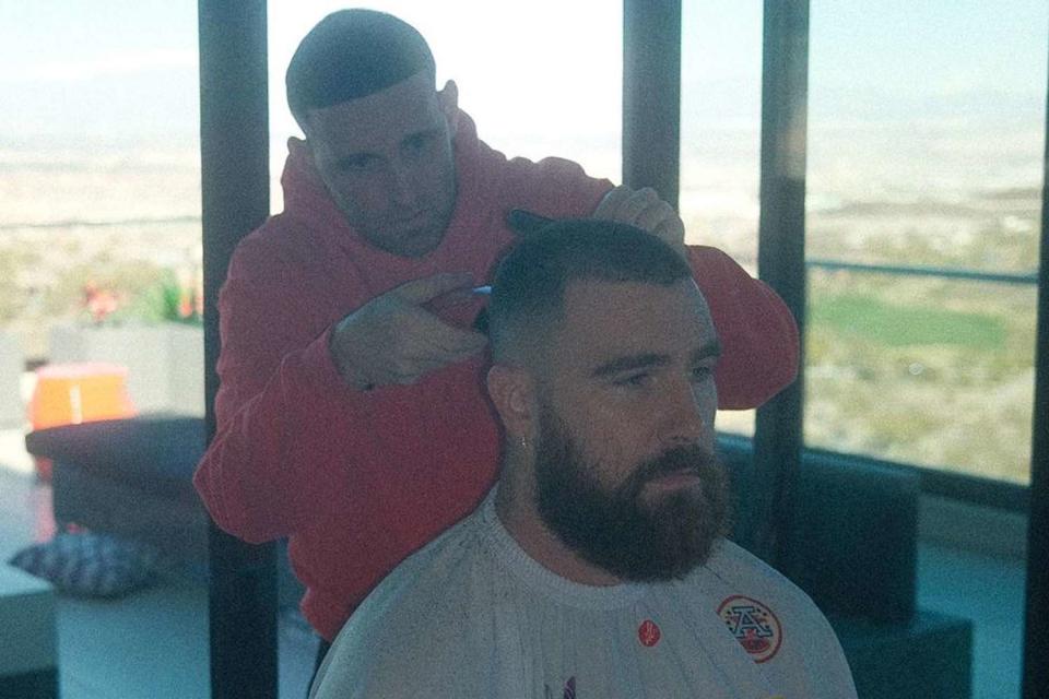 <p>Patrick Regan/Instagram</p> Barber Patrick Regan shares behind-the-scenes look at Travis Kelce