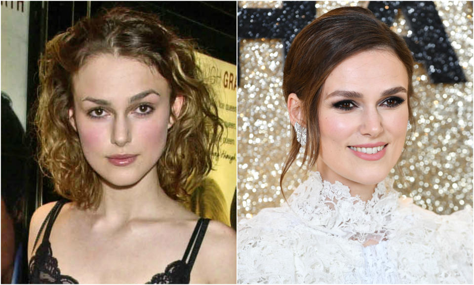 Así era Keira Knightley en 2001 y así la hemos visto en su último acto público, la <em>premiere</em> mundial de 'Rompiendo las normas' (2020). (Foto: Dave Benett / Gareth Cattermol / Getty Images)