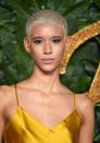 <p>Seriously short and peroxide blonde looks epic on model Dilone.</p>