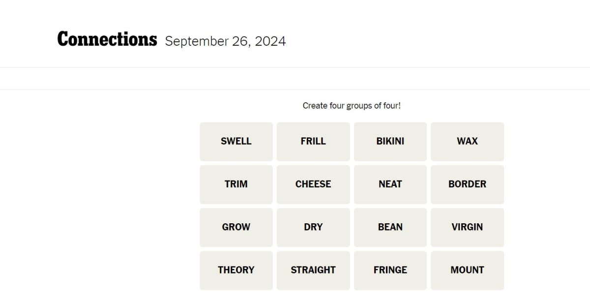 <em>Today's NYT Connections puzzle for Thursday, September 26, 2024</em><p>The New York Times</p>