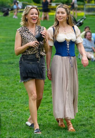 <p>Gotham/GC Images</p> Elizabeth Banks and Jessica Biel are on location for 'The Better Sister' on June 17, 2024 in New York City