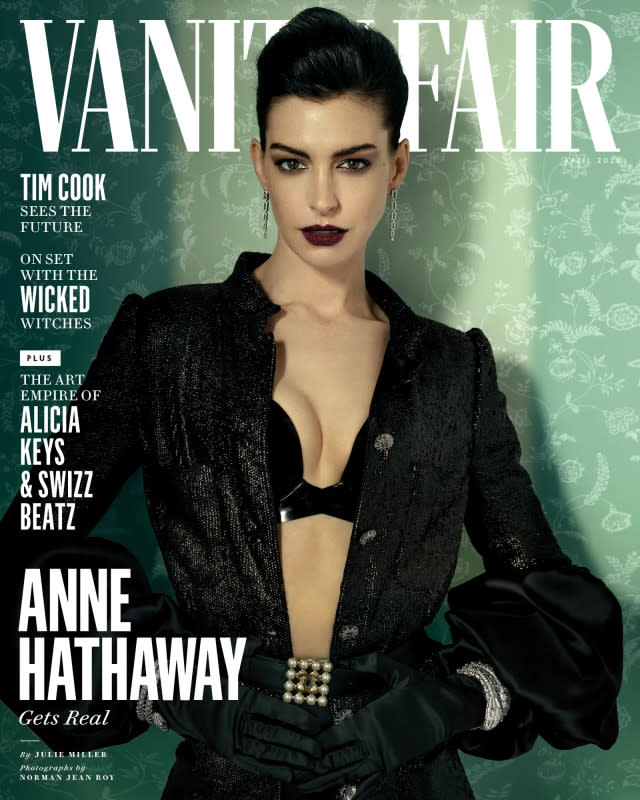 <a href="https://www.vanityfair.com/hollywood/anne-hathaway-cover-story" rel="nofollow noopener" target="_blank" data-ylk="slk:Anne Hathaway for Vanity Fair April 2024.;elm:context_link;itc:0;sec:content-canvas" class="link ">Anne Hathaway for Vanity Fair April 2024.</a><p>Photo: Norman Jean Roy/Vanity Fair</p>