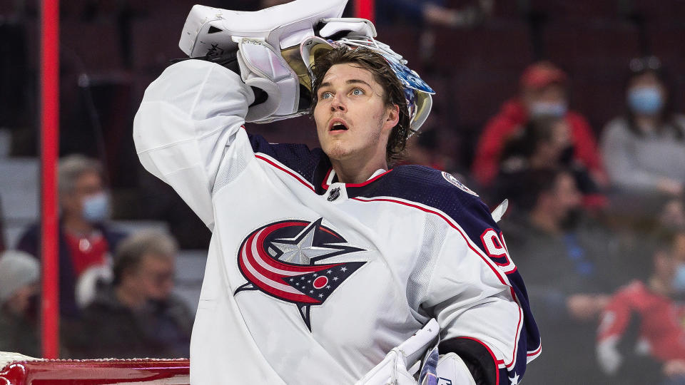 Columbus Blue Jackets Goalie Elvis Merzlikins played with a heavy heart this season. (Photo by Steven Kingsman/Icon Sportswire via Getty Images)