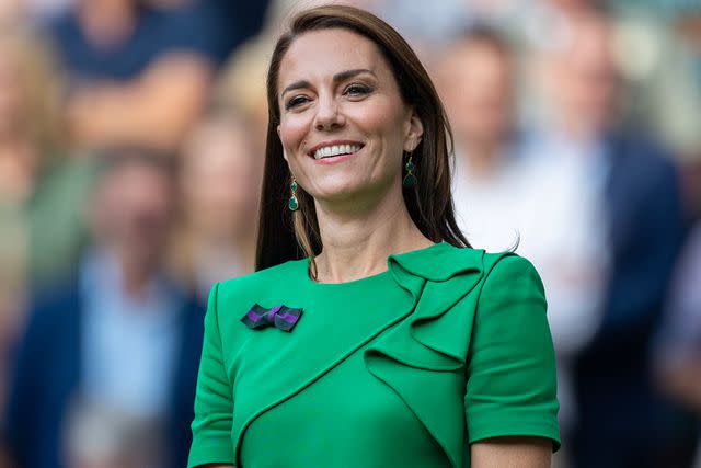<p>Tim Clayton/Corbis via Getty</p> Kate Middleton attends Wimbledon in July 2023.