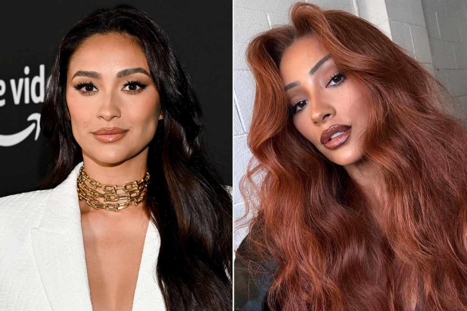 <p>Michael Buckner/Variety via Getty; Dimitris Giannetos/Instagram</p> Shay Mitchel debuts "Cowboy Copper" hair