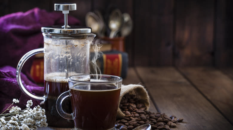 glass French press and cup