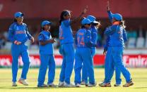 Cricket - Australia vs India - Women's Cricket World Cup Semi Final - Derby, Britain - July 20, 2017 India's Shikha Pandley celebrates taking the wicket of Australia's Ellyse Perry Action Images via Reuters/Jason Cairnduff