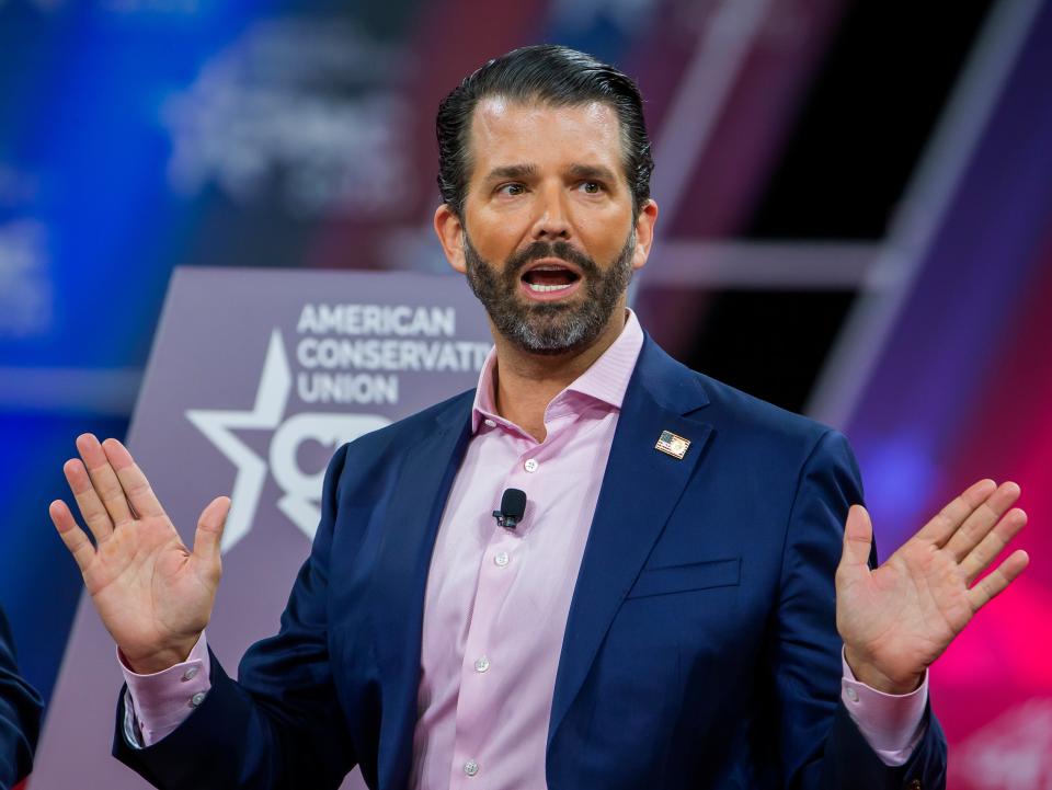 Donald Trump Jr speaks at the 47th annual Conservative Political Action Conference (CPAC) at the Gaylord National Resort & Convention Centre in National Harbor, Maryland, on 28 February 2020 ((EPA))