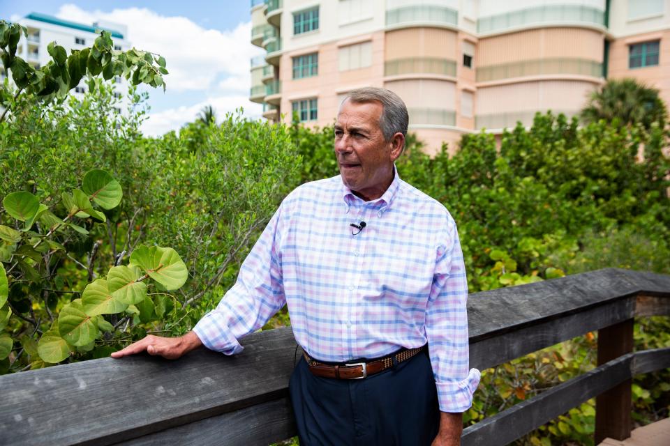 Former Speaker of the House John Boehner poses for a portrait after speaking with USA TODAY Washington Bureau Chief Susan Page about his new memoir "On the House: A Washington Memoir," in Marco Island, Fla. on April 5, 2021.