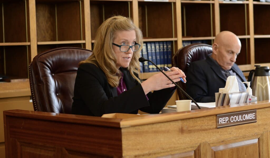 Rep. Julie Coulombe, R-Anchorage, speaks on an amendment during committee debates over the draft state budget on Tuesday, March 28, 2023. (Photo by James Brooks/Alaska Beacon)