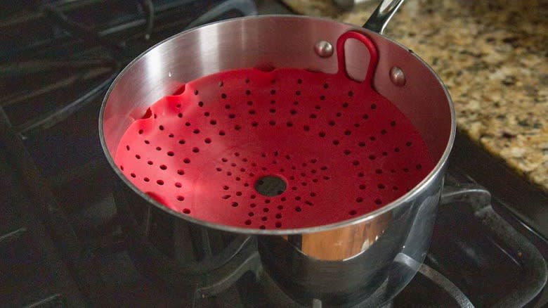 steamer basket in saucepan
