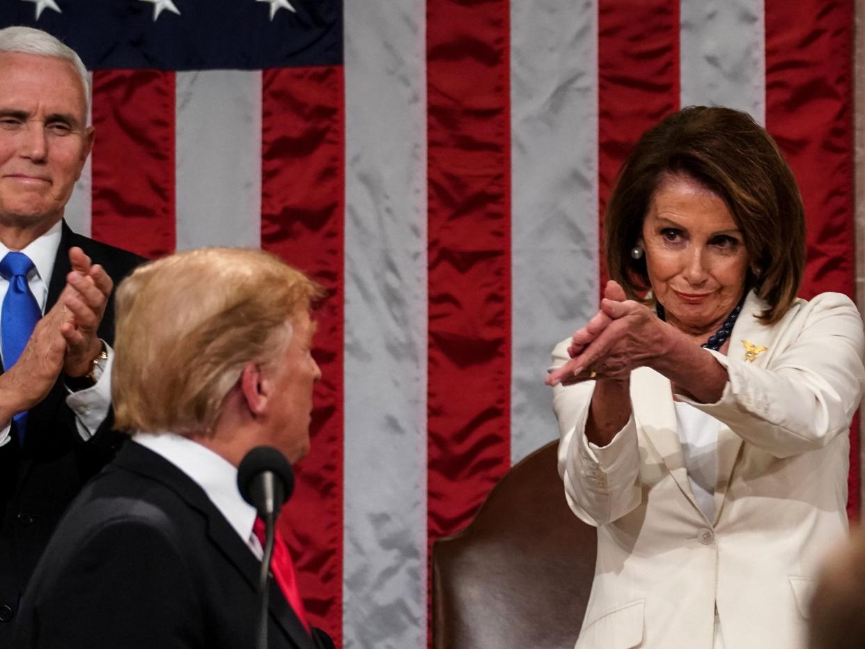 <p>Nancy Pelosi rises above the fray of politics to give Trump a helping hand out of the White House</p> (AFP/Getty Images)