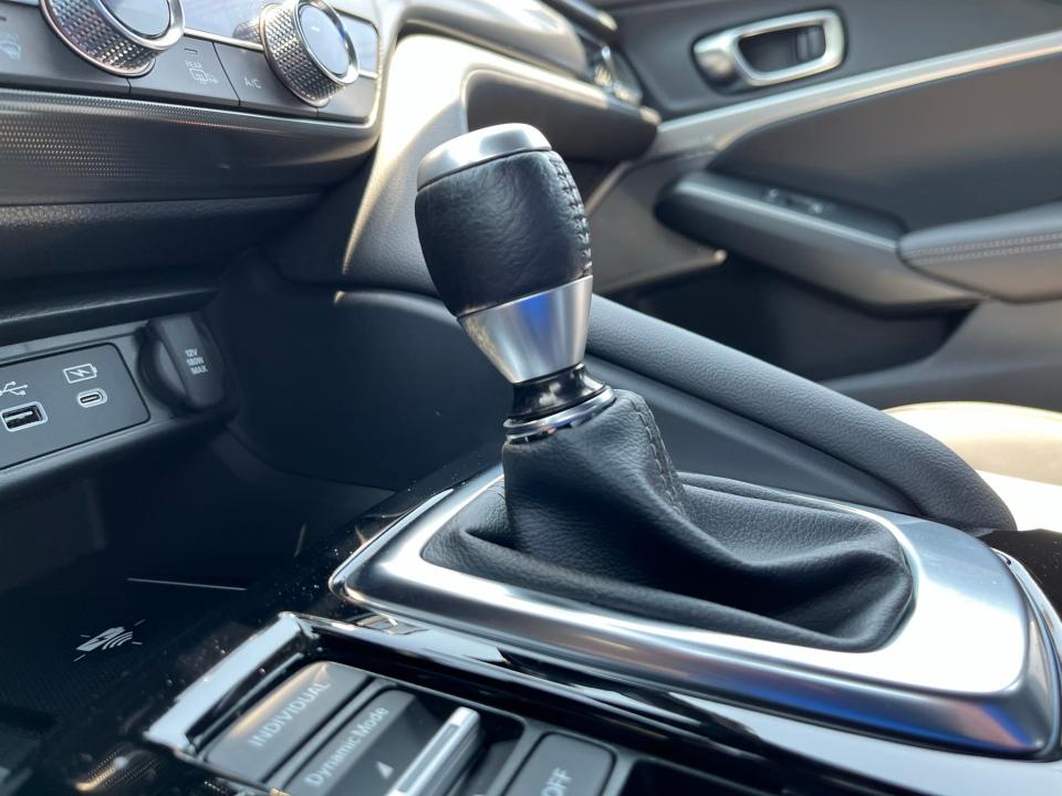 A six-speed manual transmission is a no-cost option on the top model of the 2023 Acura Integra.