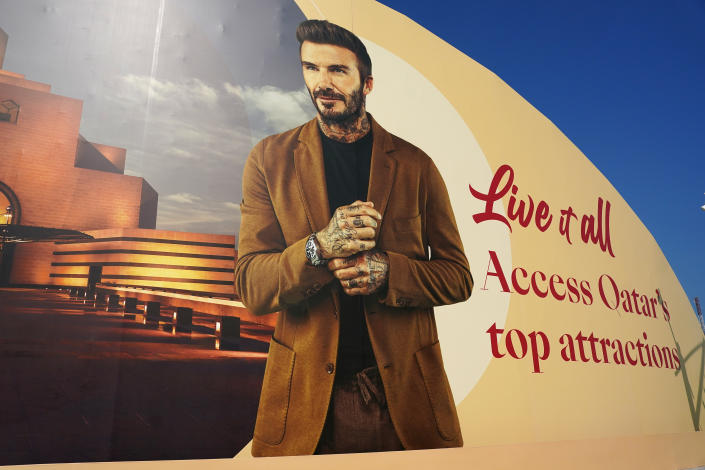 A mural of David Beckham near the Khalifa International Stadium, Al Rayyan, Qatar. Picture date: Friday December 16, 2022. (Photo by Mike Egerton/PA Images via Getty Images)