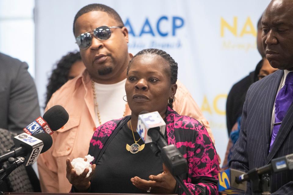 Shona Garner-White, the mother of Alegend Jones, speaks about Jones’ medical records that Jones’ family and attorney Ben Crump say show she suffered brain compression and other significant injuries that lead to her death while in Youth Villages custody during a press conference in Memphis, Tenn., on Thursday, December 21, 2023.