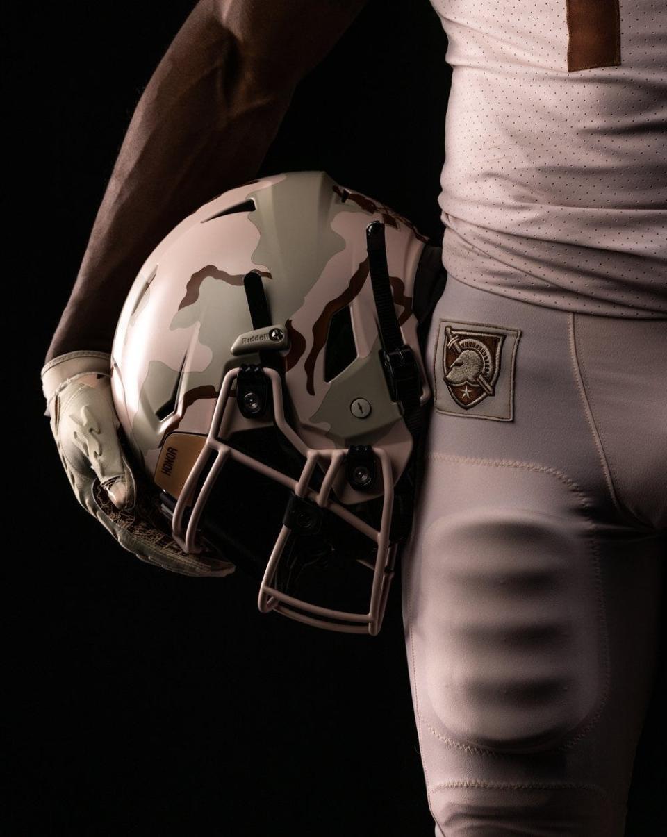 The light camouflage helmet to be used by Army for the Navy game. PHOTO PROVIDED BY NIKE