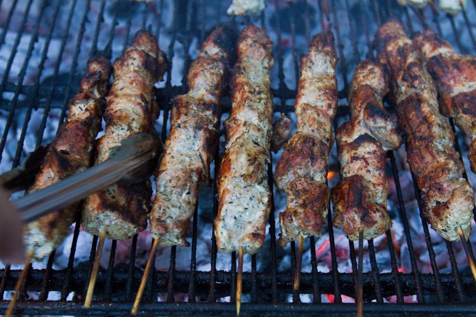 Grilled Greek specialties at the annual festival in Cranston include souvlaki.
