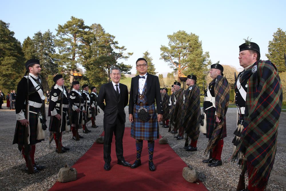 Datuk Kenneth Soh posing for a photo outside Blair Castle in Perthshire, Scotland. — Pix courtesy of Luen Heng F&amp;B Sdn Bhd