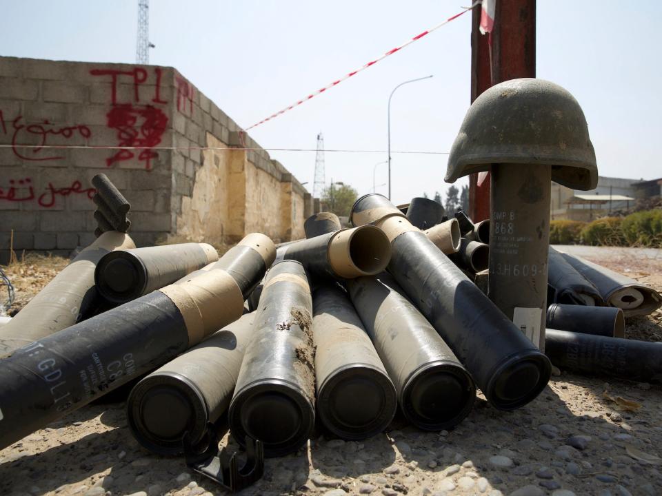 Explosive remnants of war in a bombed out IED factory in East Mosul.