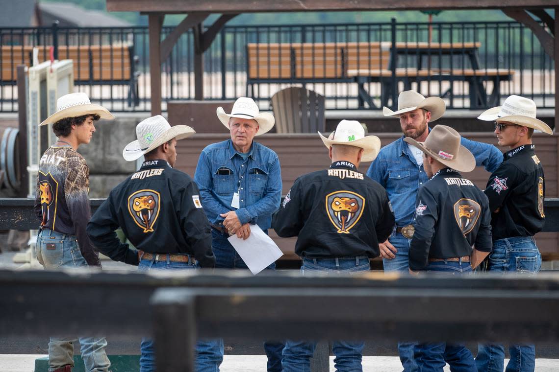 Ednelio Almedia, Rafael Jose de Brito, Ednei Caminhas, Jake Morinec, Marco Juarez, Cody Lambert, Texas Rattlers during the Games of the PBR Team Series Pre-Season Event in Tryon, NC. Photo by Andre Silva