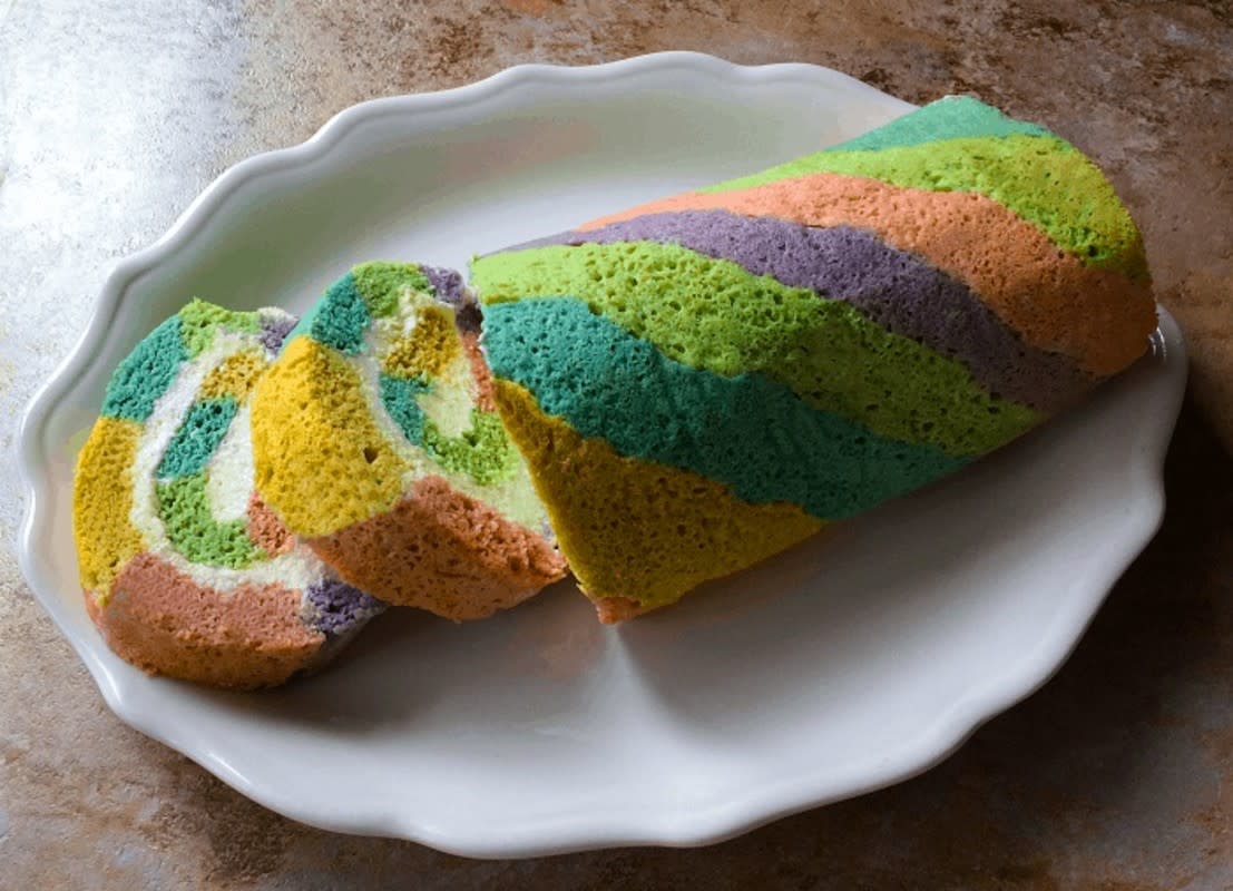 <p>This keto rainbow roll cake can be used for any holiday, or for a unicorn or rainbow cake. It is a great way to make a dessert that is not that difficult to make but looks very impressive.</p><p><strong>Get the recipe: <a href="https://www.certainlyketo.com/keto-colorful-roll-cake/" rel="nofollow noopener" target="_blank" data-ylk="slk:Keto Rainbow Roll Cake;elm:context_link;itc:0;sec:content-canvas" class="link rapid-noclick-resp"><em>Keto Rainbow Roll Cake</em></a></strong></p>