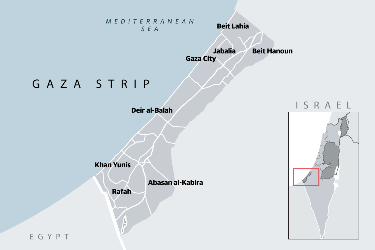 A map of the Gaza Strip.