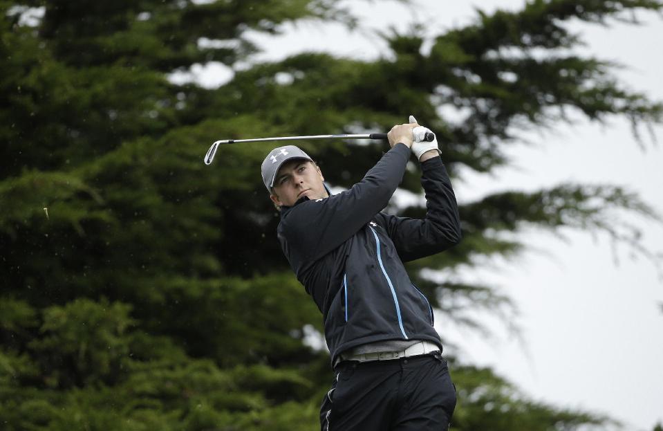 Jordan Spieth hits off the 11th tee Friday, Feb. 7, 2014, during the second round of the AT&T Pebble Beach Pro-Am golf tournament on the Monterey Peninsula Country Club Shore Course in Pebble Beach, Calif. (AP Photo/Ben Margot)