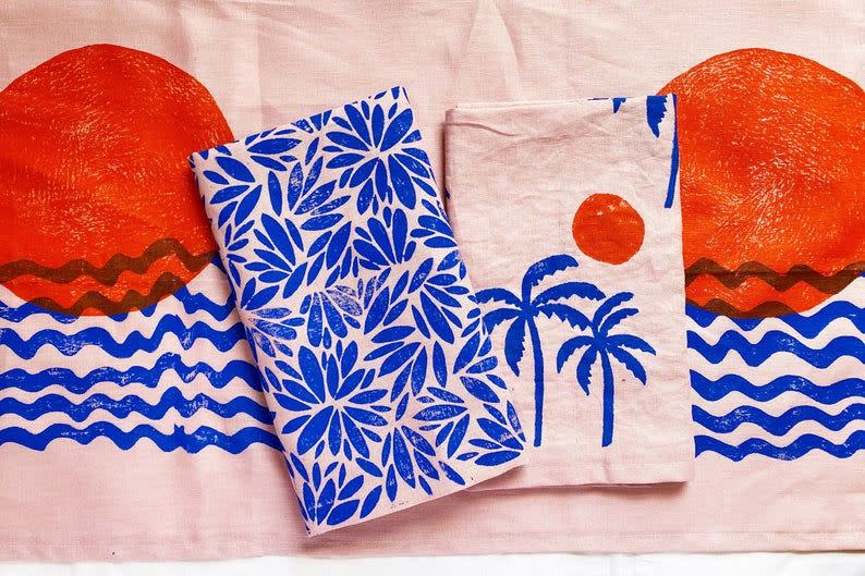 9) Block Printed Linen Napkins