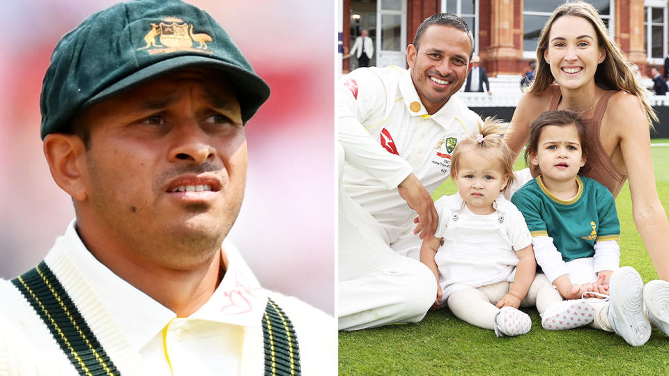 Usman Khawaja, pictured here with his wife and daughters.