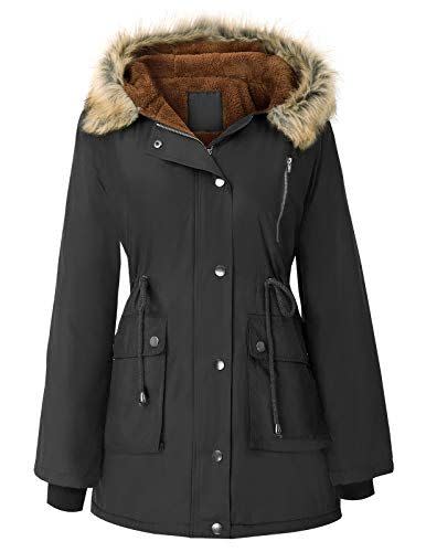 2) Women's Hooded Warm Winter Coats with Faux Fur Lined Outwear Jacket Black S