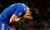 <p>Soccer Football – Premier League – Manchester United v Leicester City – Old Trafford, Manchester, Britain – August 10, 2018 Leicester City’s Harry Maguire reacts Action Images via Reuters/Andrew Boyers EDITORIAL USE ONLY. No use with unauthorized audio, video, data, fixture lists, club/league logos or “live” services. Online in-match use limited to 75 images, no video emulation. No use in betting, games or single club/league/player publications. Please contact your account representative for further details. </p>