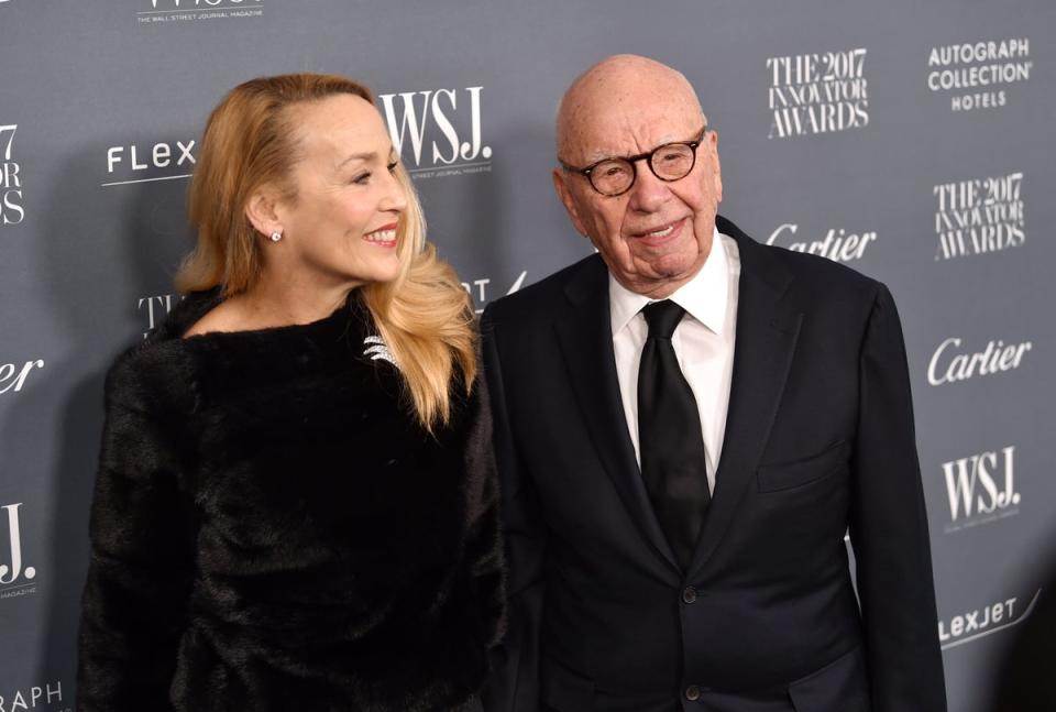 Rupert Murdoch and his then wife Jerry Hall attending the WSJ Magazine 2017 Innovator Awards in New York (Evan Agostini/Invision/AP)