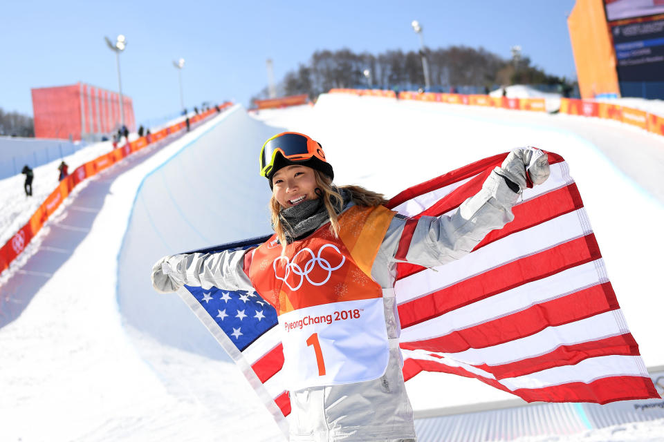 Kim waves the U.S. flag after winning Olympic Gold in Pyeongchang<span class="copyright">Loic Venance—AFP/Getty Images</span>