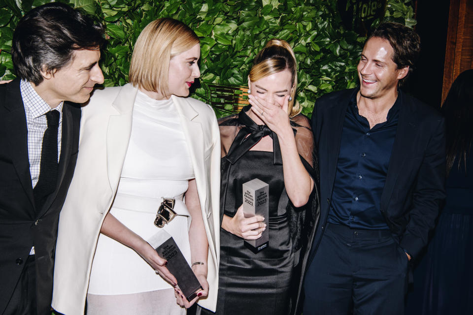 Noah Baumbach, Greta Gerwig, Margot Robbie and Tom Ackerley at the 33rd Annual Gotham Awards held at Cipriani Wall Street on November 27, 2023 in New York City. (Photo by Nina Westervelt/WWD via Getty Images)