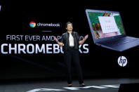 Lisa Su, president and CEO of AMD, talks about Chromebooks with AMD processors during the 2019 CES in Las Vegas, Nevada, U.S., January 9, 2019. REUTERS/Steve Marcus