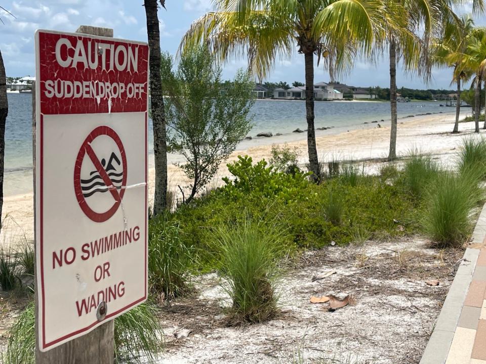 A beach setting at FGCU where two children 12 and under drowned Monday is not intended for public use, an FGCU official said Wednesday. No-swimming signage alerts to a sharp drop-off by the water's edge.