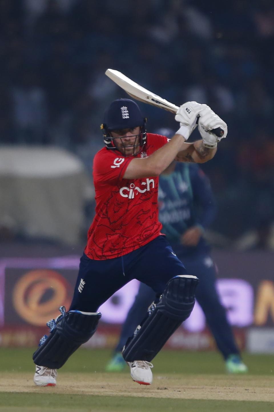 England's Phil Salt bats during the sixth twenty20 cricket match between Pakistan and England, in Lahore, Pakistan, Friday, Sept. 30, 2022. (AP Photo/K.M. Chaudary)