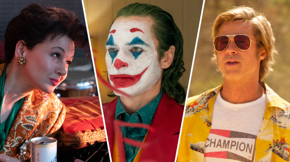 A composite image of stills from Judy, Joker, and Once Upon A Time... In Hollywood. (Pathe/WB/Sony Pictures)