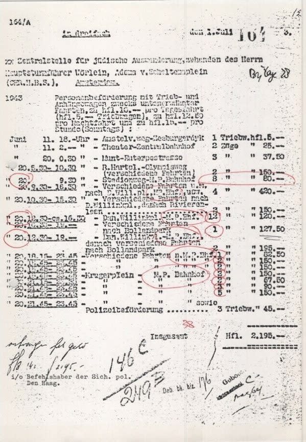 The invoices detail the equipment used, the day, time and cost of the tram ride, and have been matched to GVB's accounts