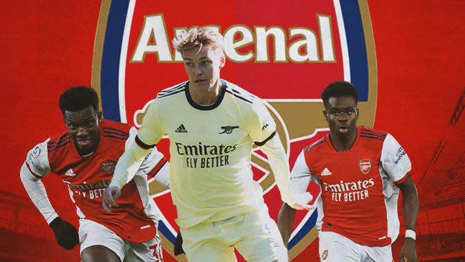 <p>Arsenal - Eddie Nketiah, Martin Odegaard, Bukayo Saka (Bola.com/Adreanus Titus)</p>